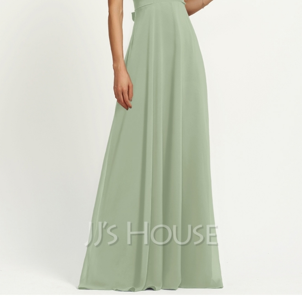 celadon bridesmaid dresses Charming V-Neck Chiffon Floor Length Bridesmaid Dresses with Split main image 1